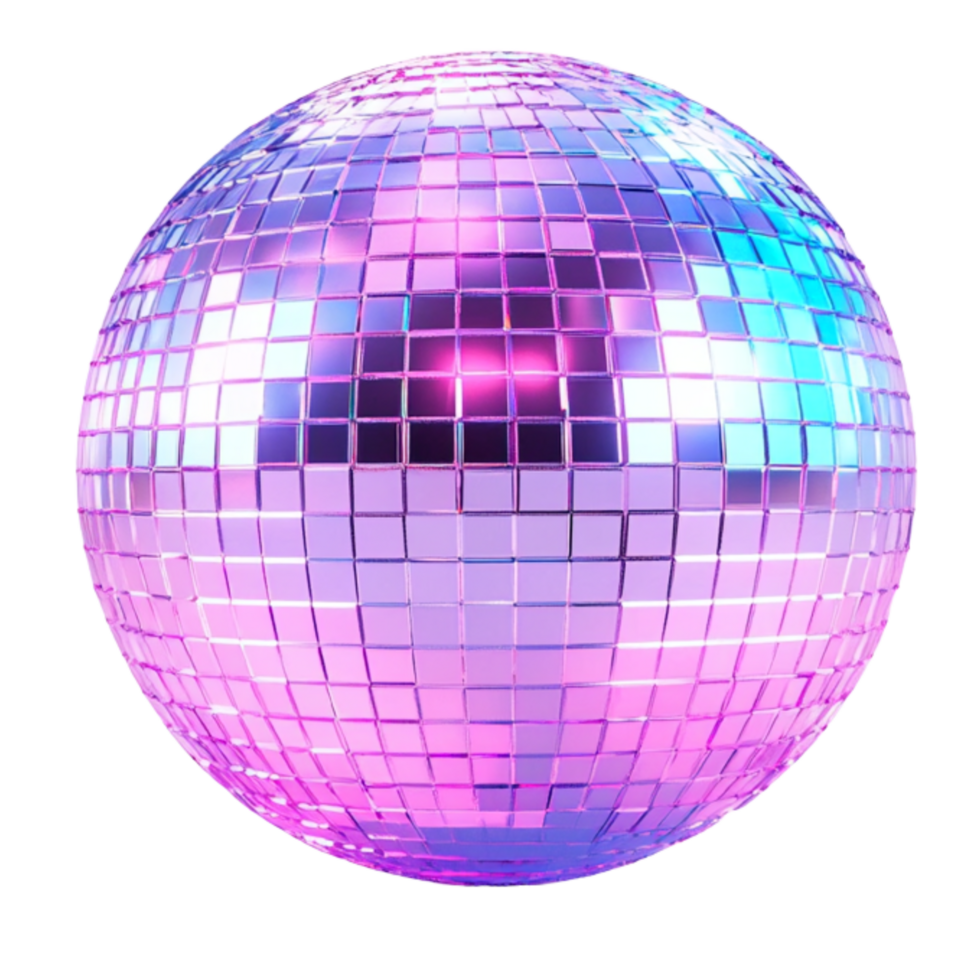 A disco ball with a pink and blue color png
