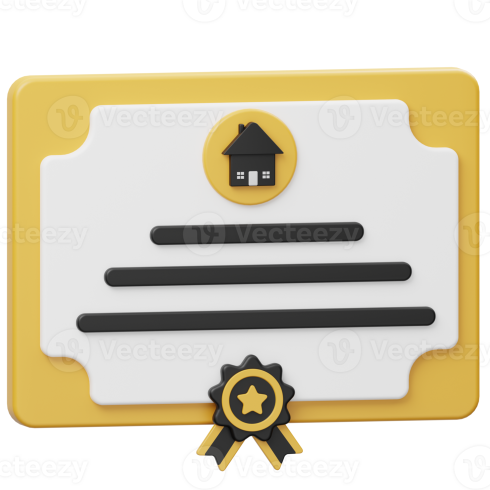 House Certificate 3D illustration png