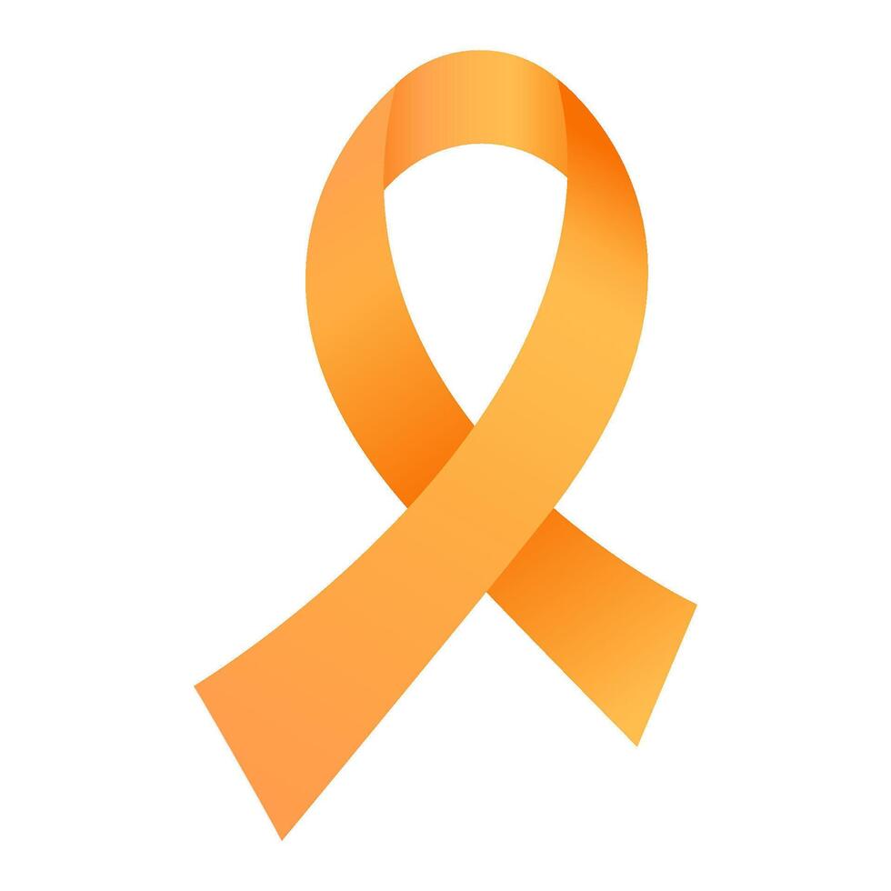 Orange ribbon awareness Kidney Cancer, Leukemia, Limb Difference, Multiple Sclerosis, Skin Cancer. Isolated on white background. illustration. vector