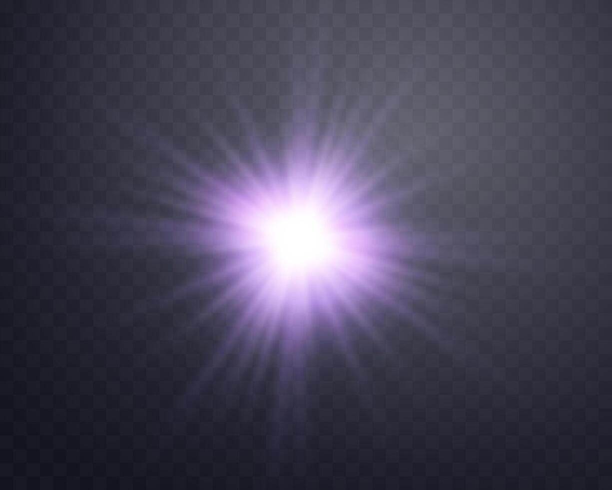Purple sunlight lens flare, sun flash with rays and spotlight Glowing explosion vector