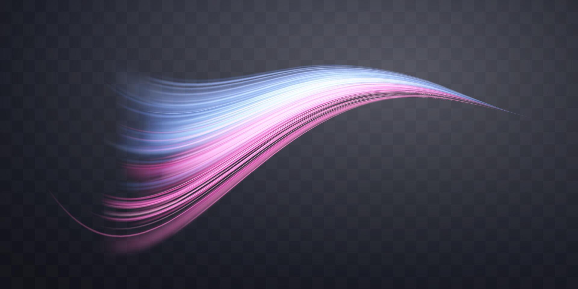Glowing pink and blue lines. Dynamic realistic energy wave. Abstract curve twirl light effect vector