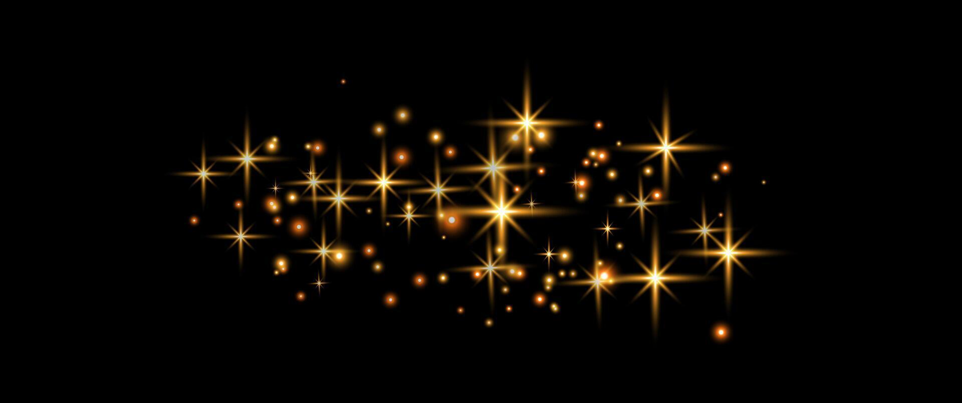 Orange glittering dots, particles, stars magic sparks. Glow flare light effect. Orange luminous points. particles on black background. vector