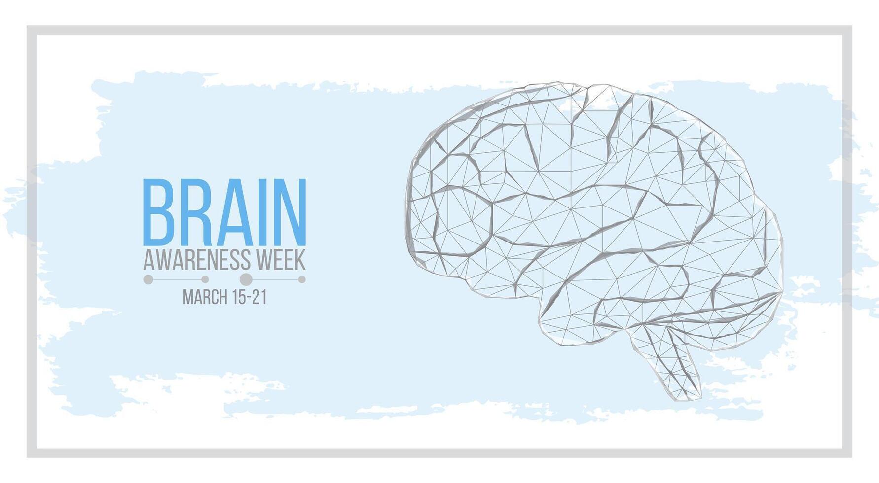 Brain awareness week concept. Banner template with low poly brain and text. illustration vector