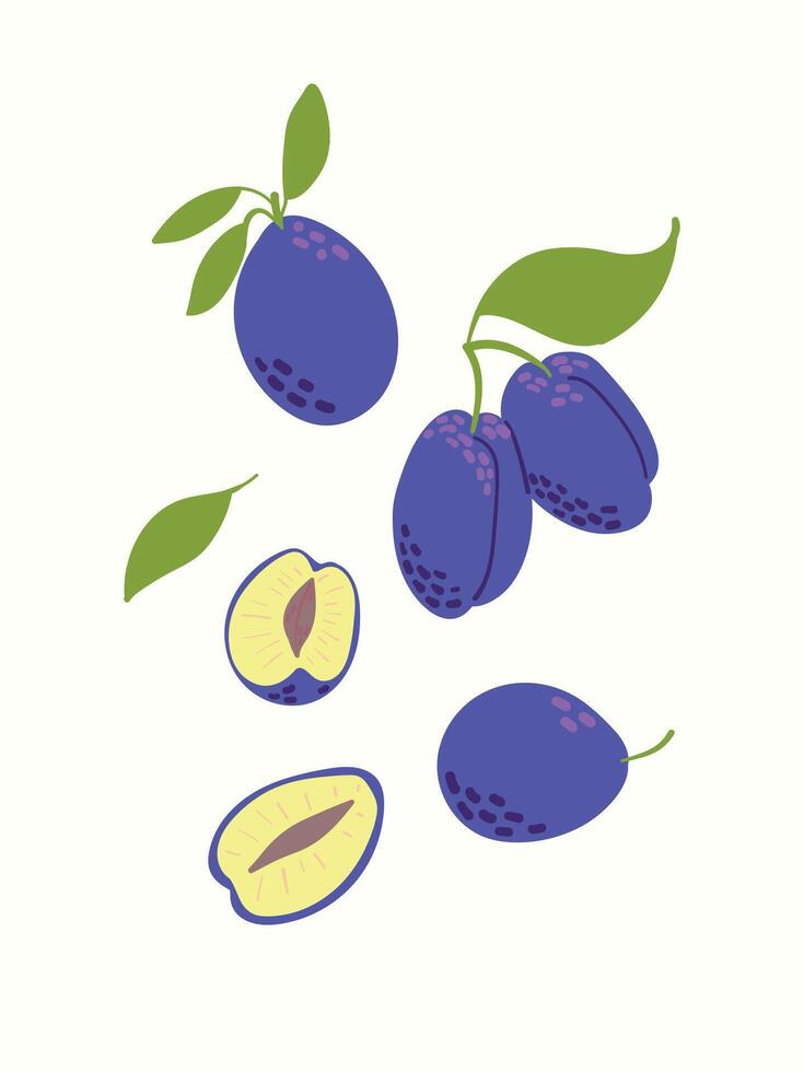 Abstract plums fruits in modern artistic styles. Great for posters, cards, covers, and trendy t-shirt designs. vector