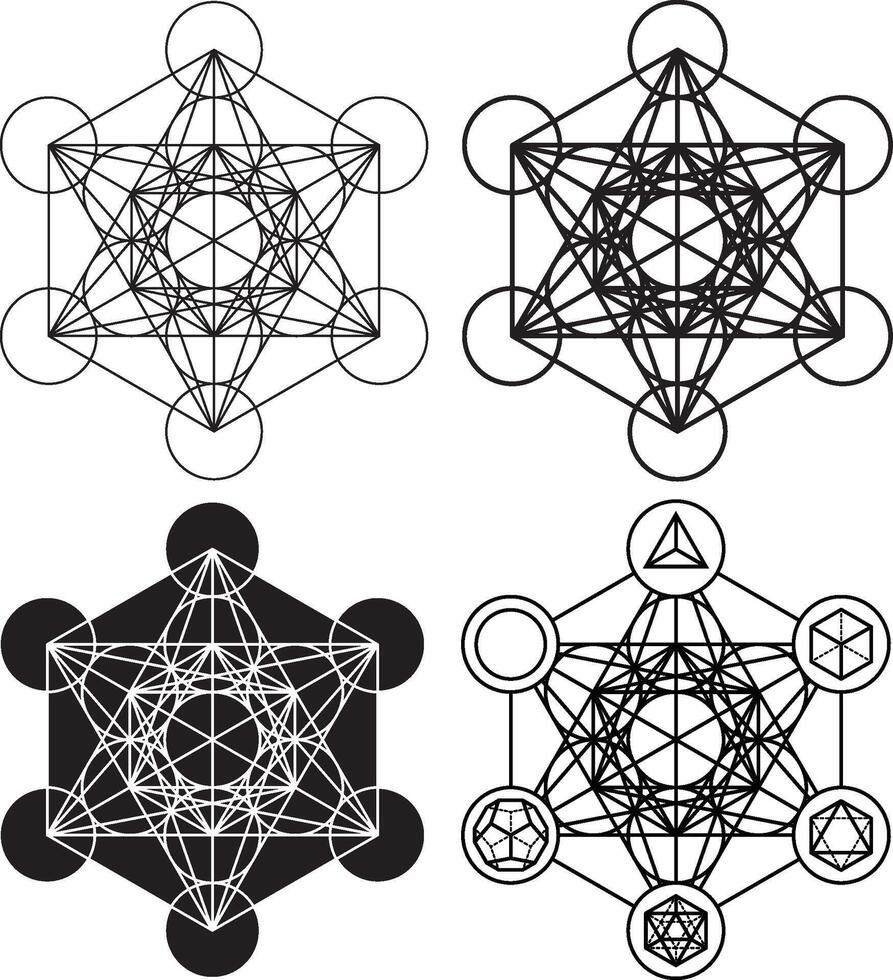 Metatrons Cube Sacred Geometry, Geometric Spiritual Symbol, Platonic Solids Outline, Esoteric Mystical Design vector
