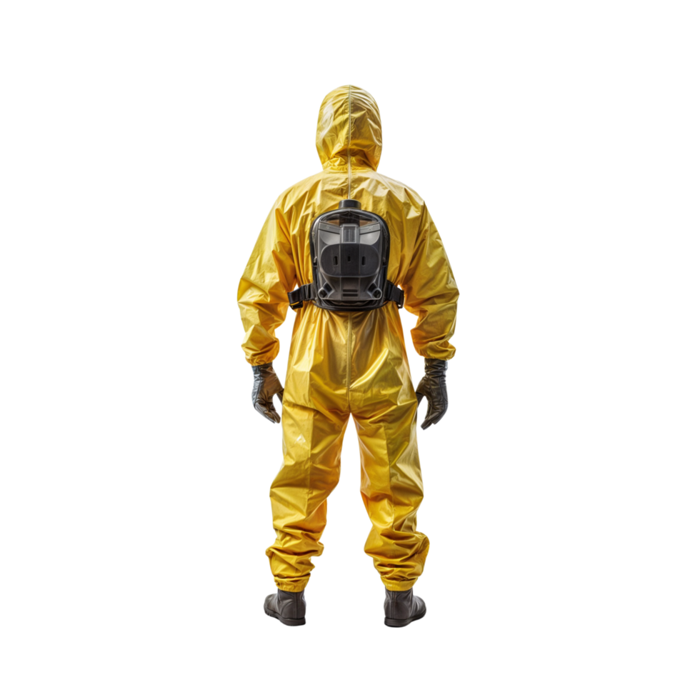 a man in a yellow hazmat suit standing on a transparent background png