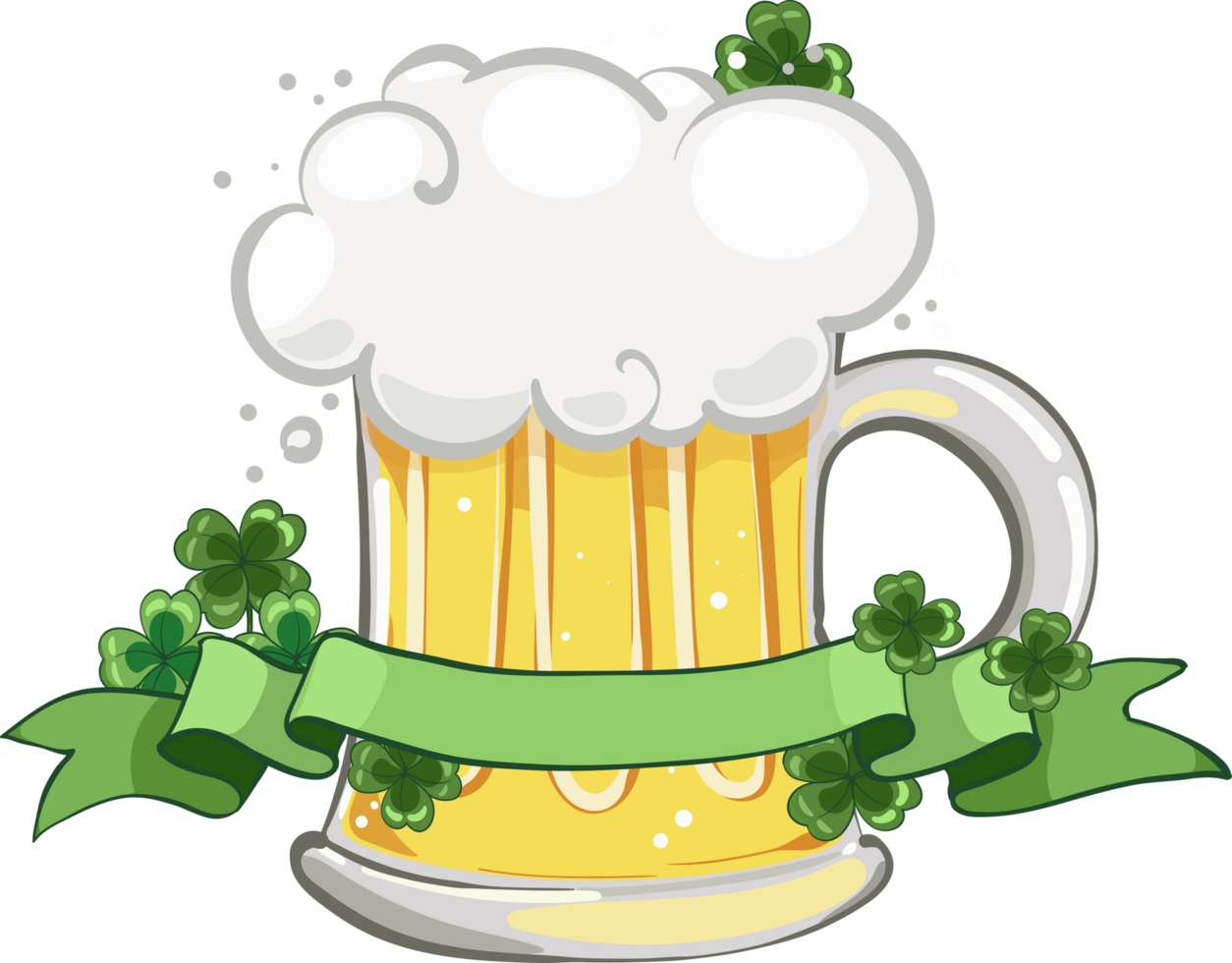 patrick's day illustration, beer mug, banner and clover. Happy St.Patrick s Day with shamrock clover leaf. Irish bar design png