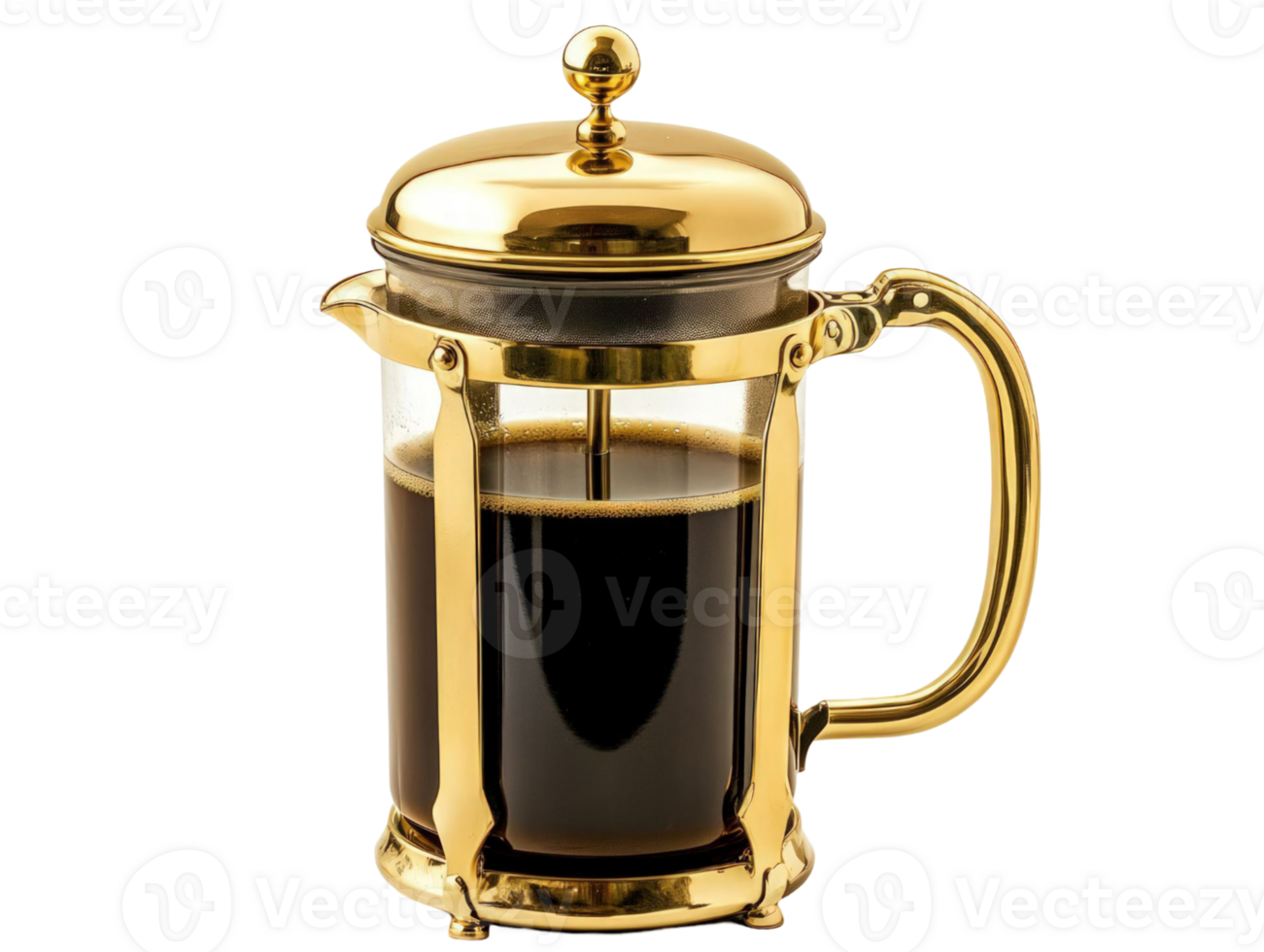 Elegant Golden French Press Coffee Maker with Rich Brew png