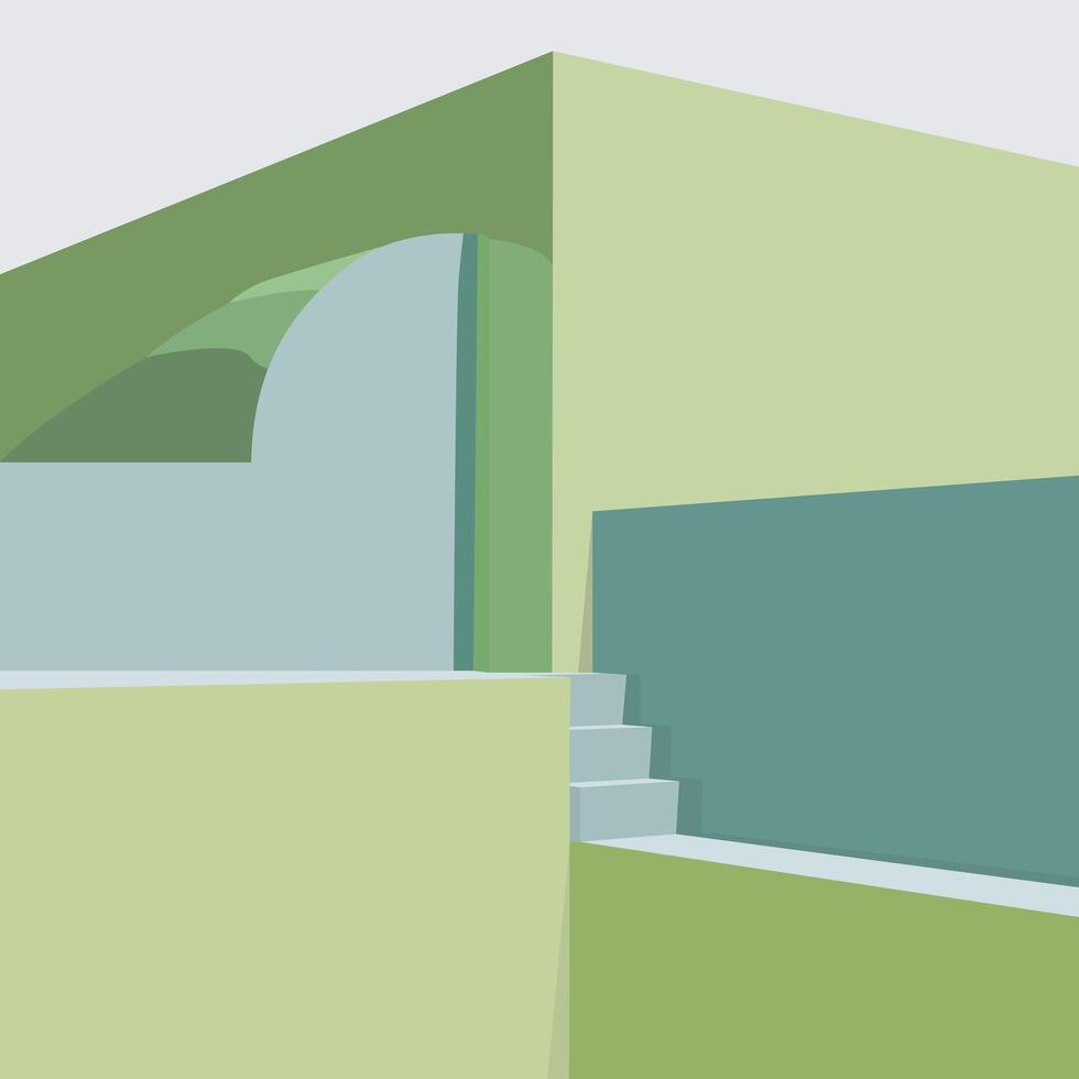 Abstract minimalistic architecture. Contemporary aesthetic geometry architecture. Building with shadows. Minimal trendy architecture concept. vector