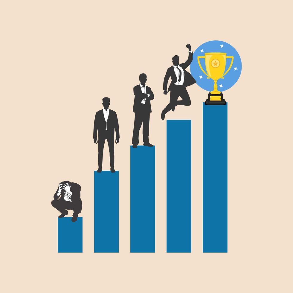 Business people office workers standing on different stack vector