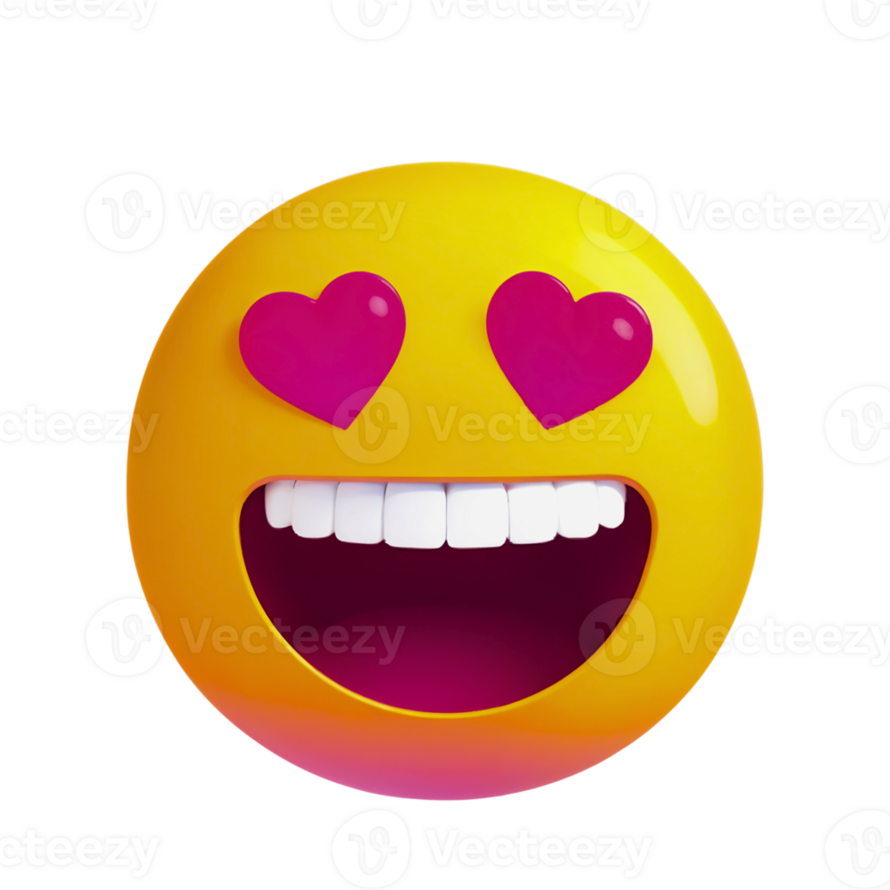 Smiling emoji with heart eyes expressing joy and love in a playful design png