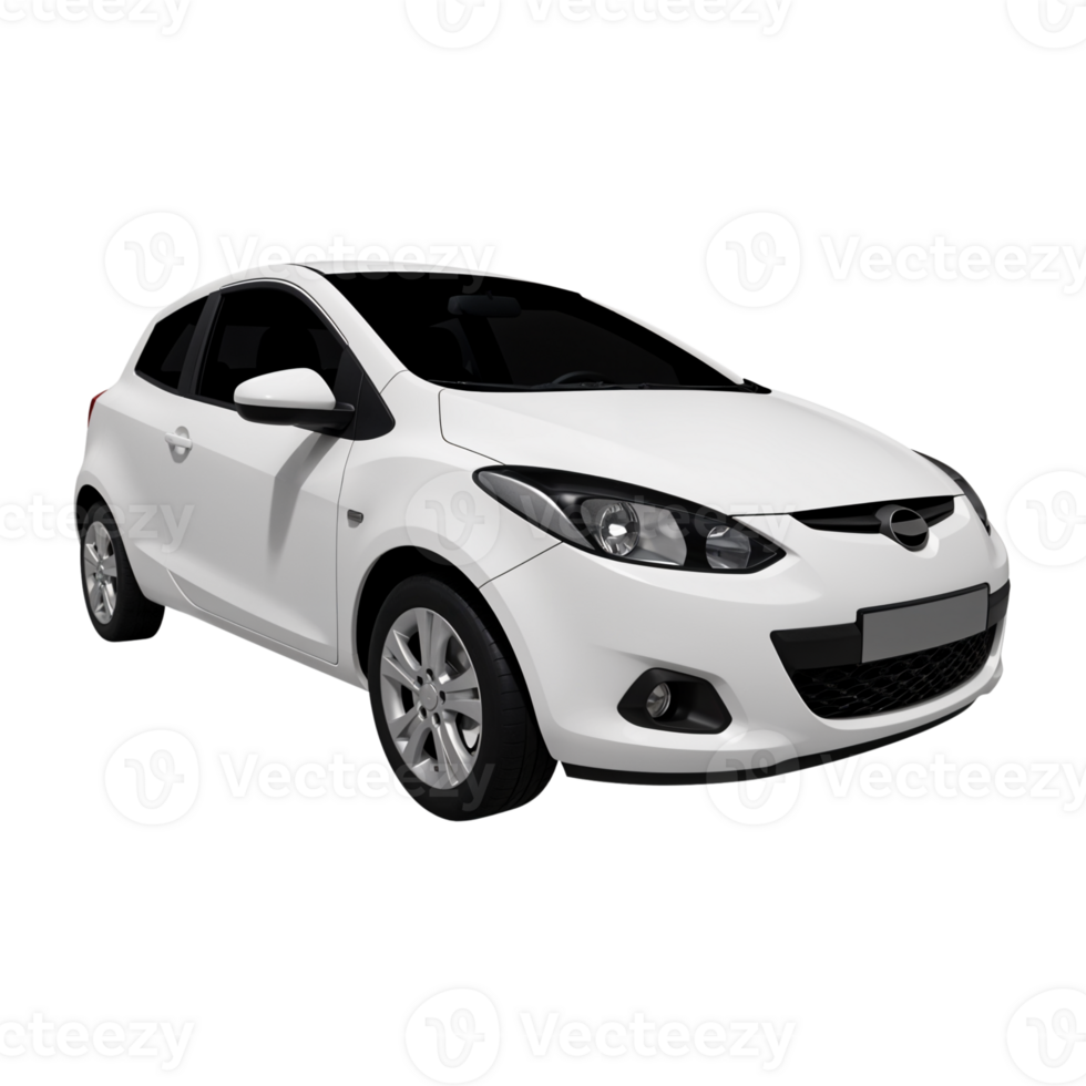 White hatchback parked in a sunny urban setting during the day png