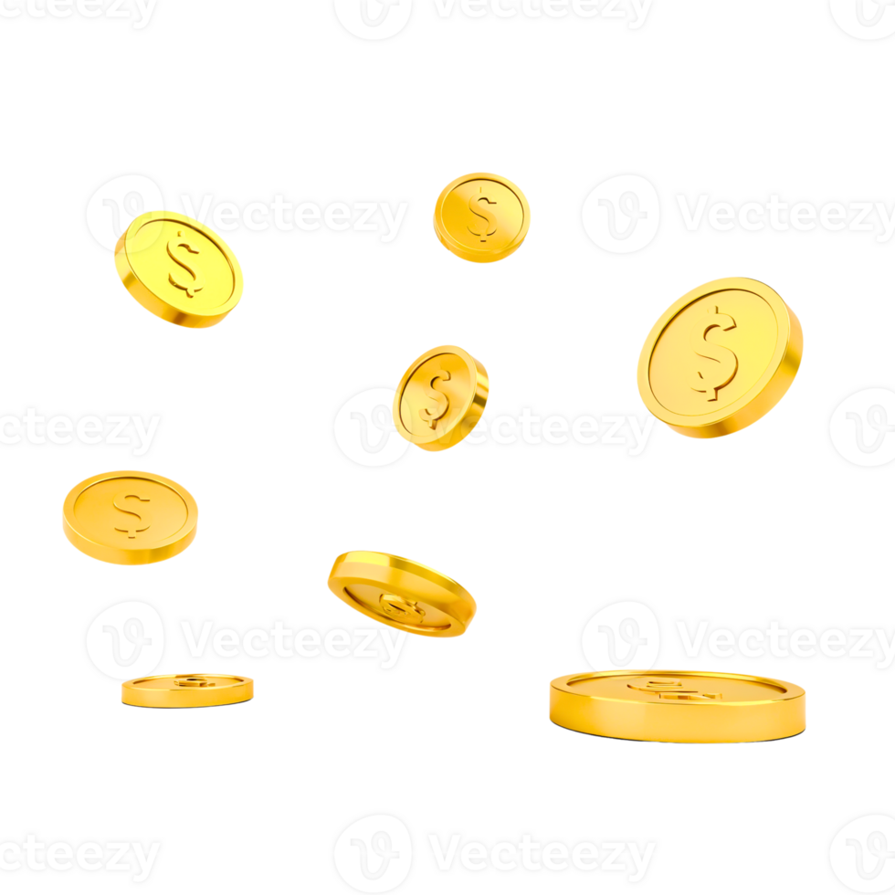 Falling golden coins create a sense of abundance and prosperity in a bright setting png