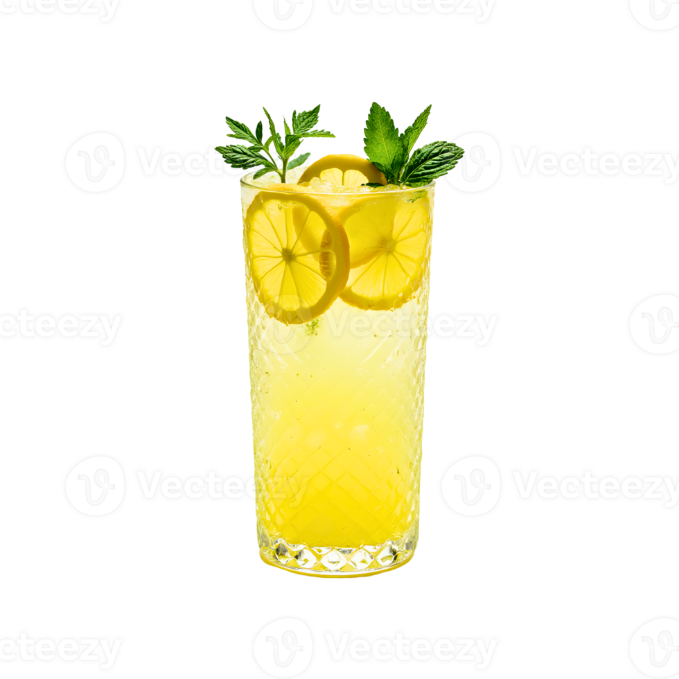 Fresh lemon mint drink garnished with mint leaves and lemon slices. png
