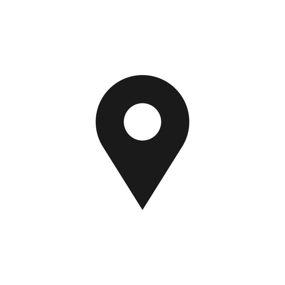 A black and white map pointer icon on a white background vector