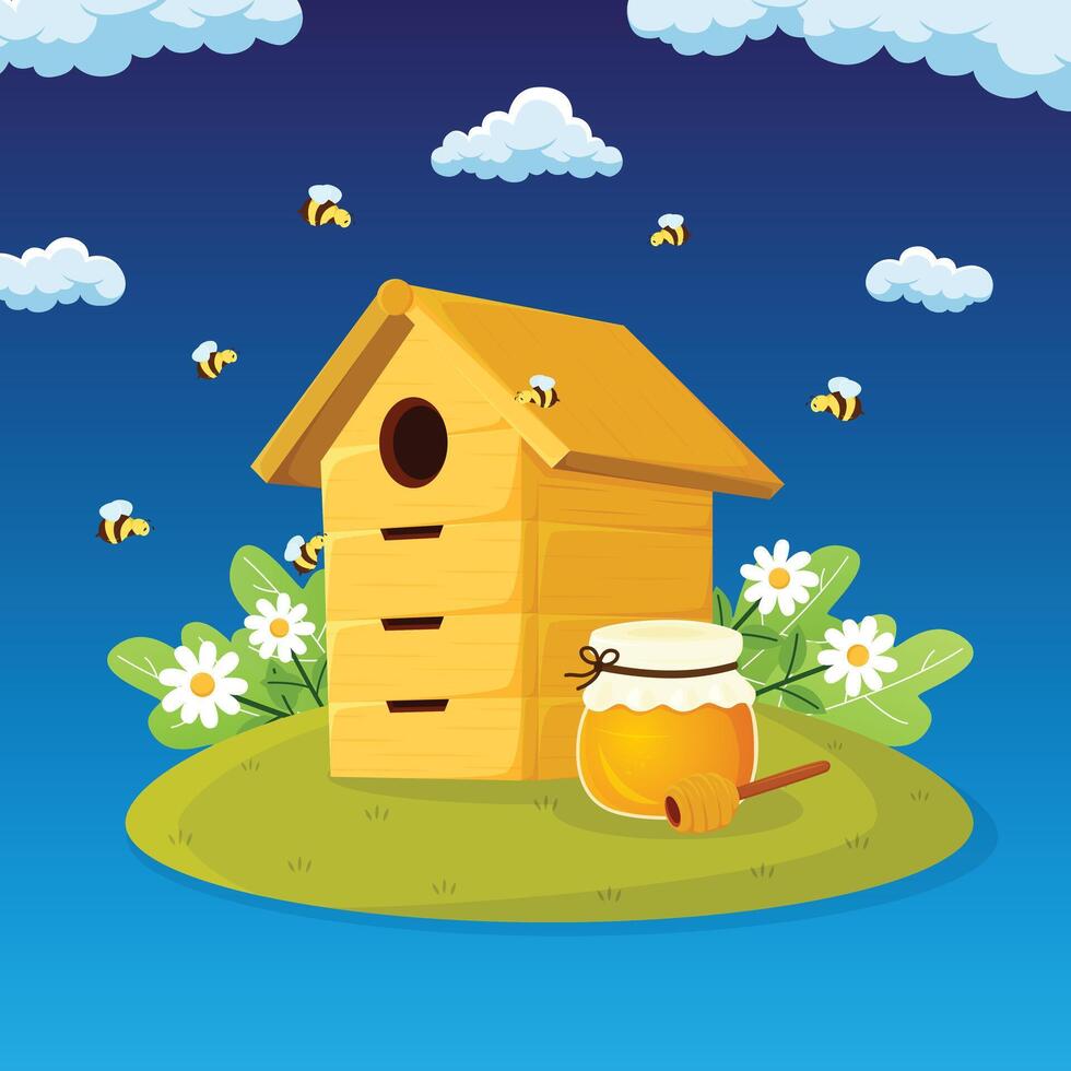 bee hive and honey nature illustration design vector