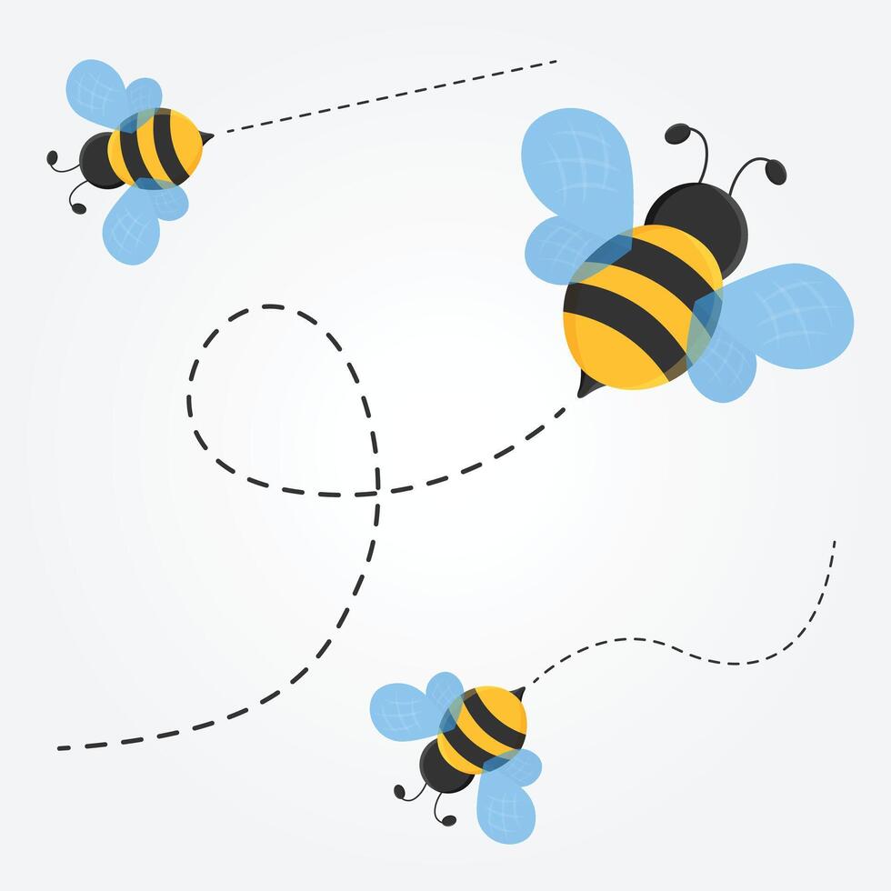 Cute cartoon bee flying happily with line vector