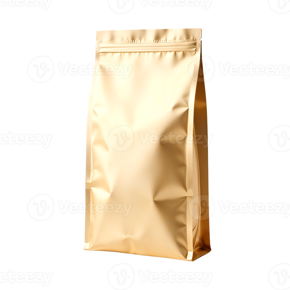 Packaging design for a premium product in a sleek gold pouch png