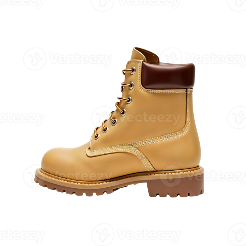 Stylish yellow hiking boots with sturdy sole for outdoor adventures png