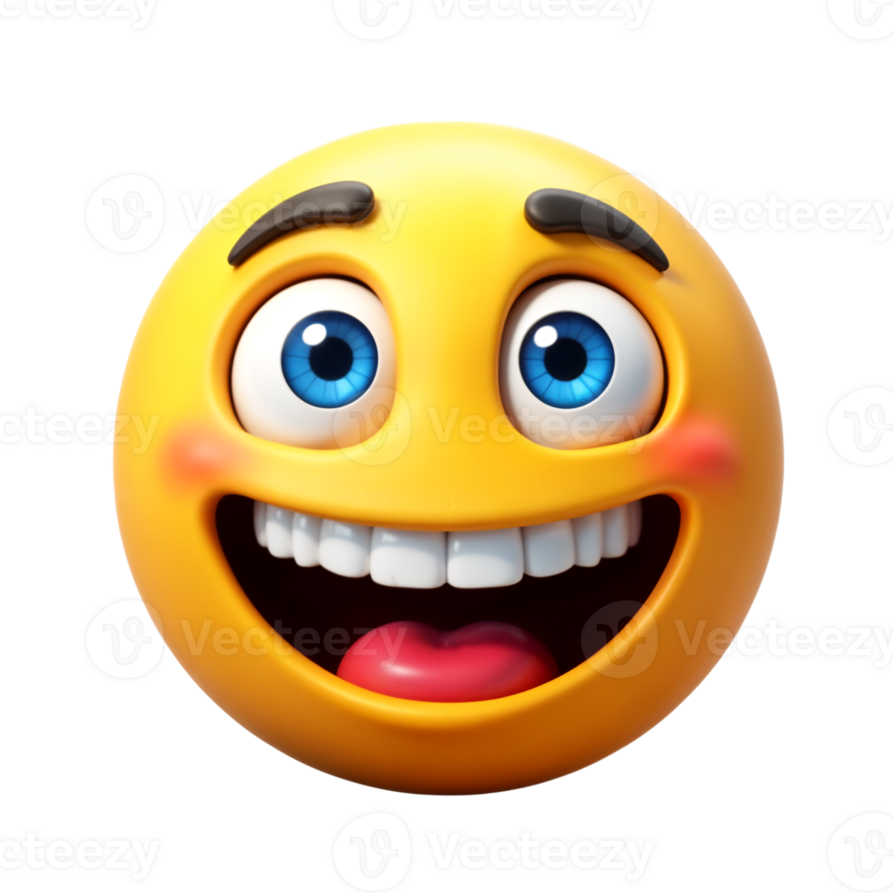 Smiling emoji with bright eyes and cheerful expression at playful event png