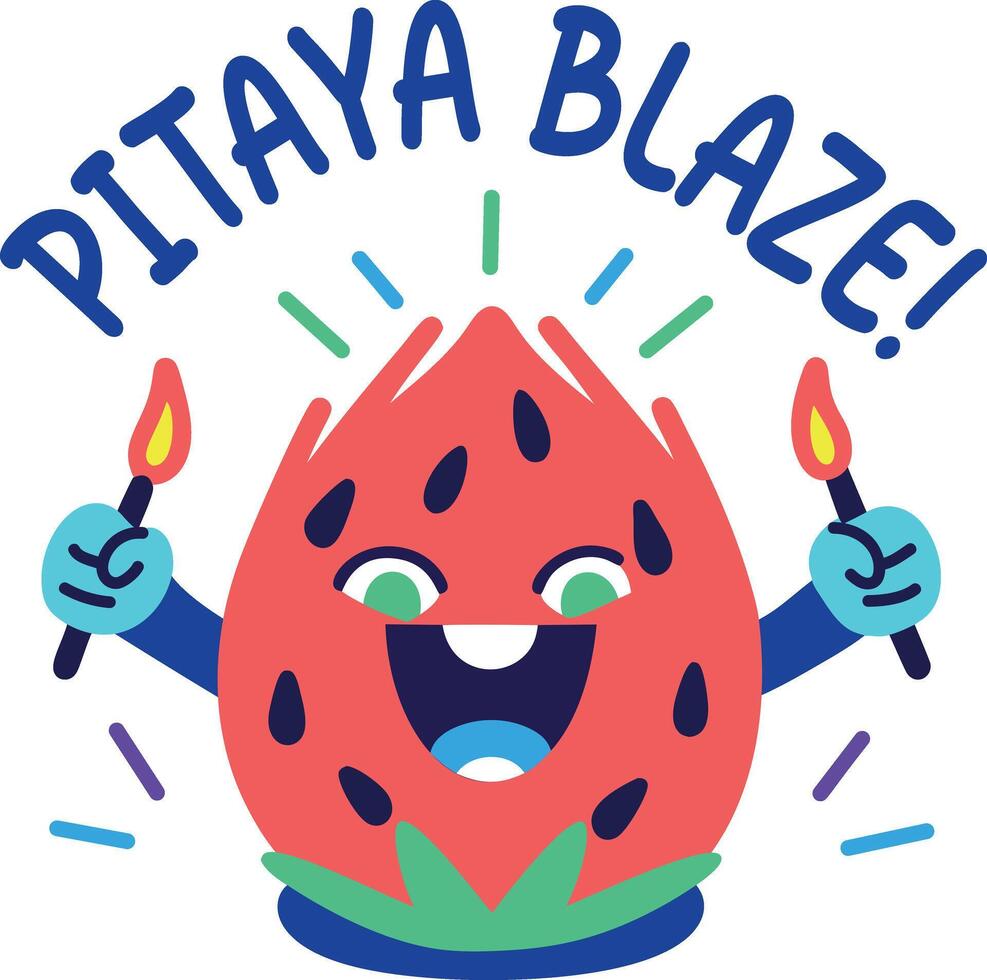 A cartoon style sticker of pitaya blaze typography vector