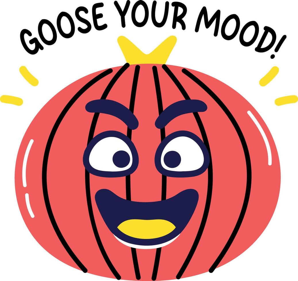 A cartoon style sticker of happy gooseberry with goose your mood typography vector
