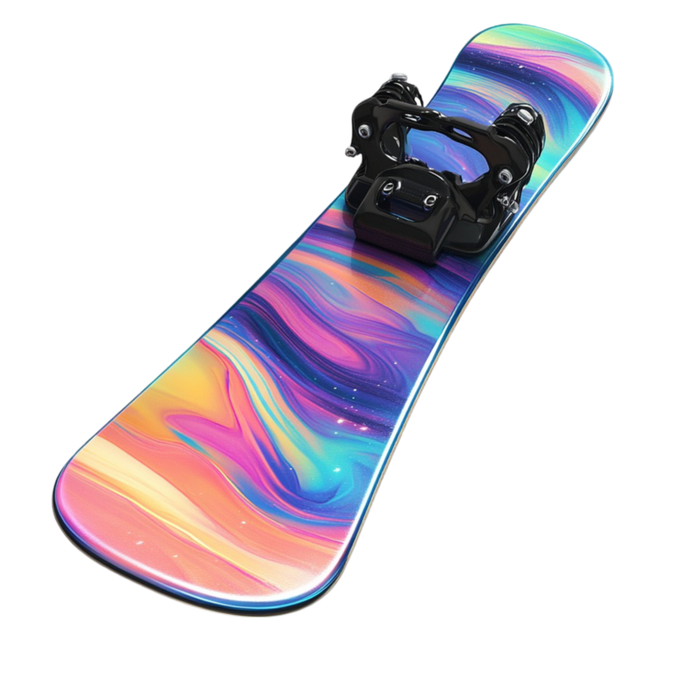 snowboard with colorful paint on it, png