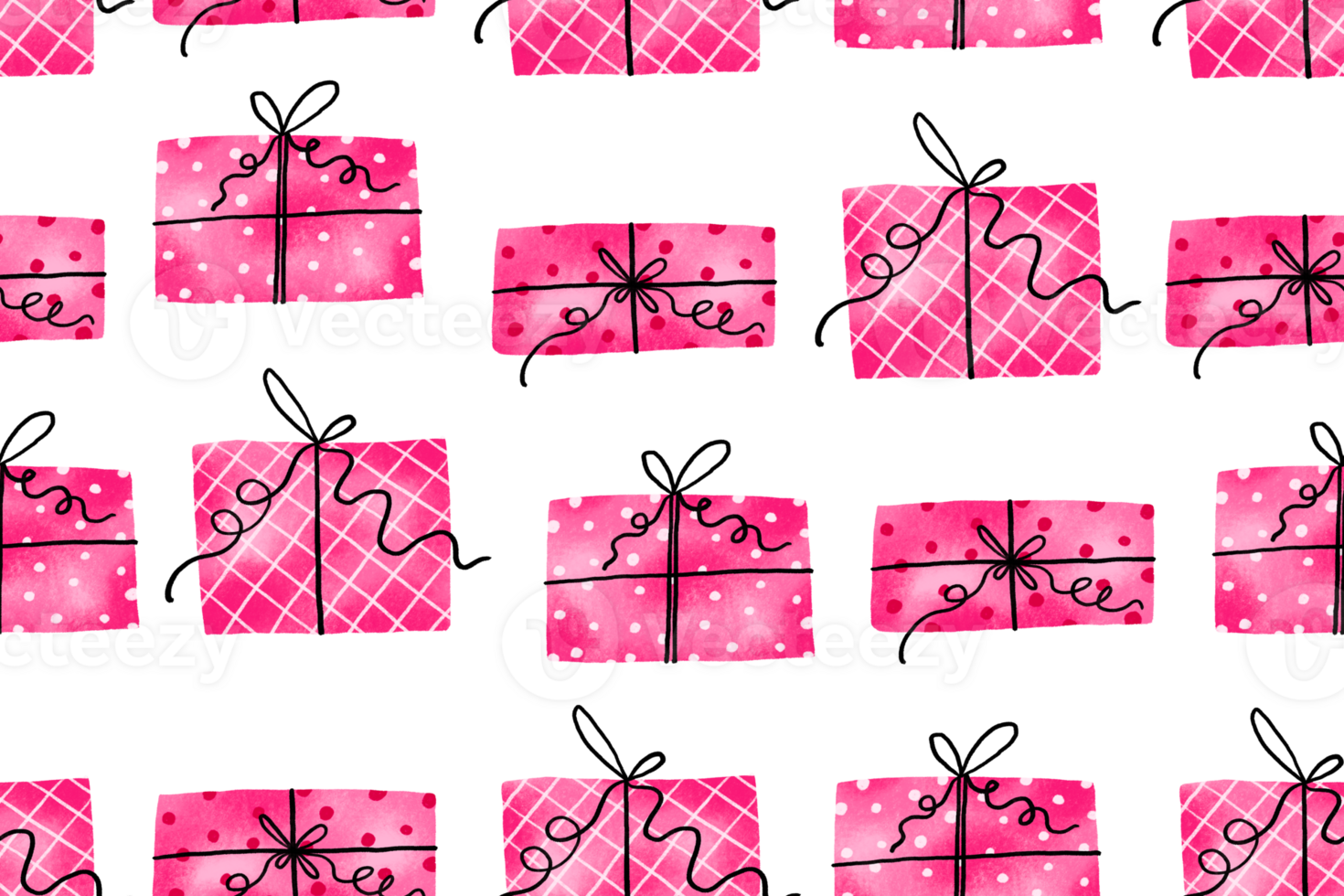 Pink gift boxes seamless pattern. Girly magenta endless background for textile, print, wrapping paper, scrapbookind. Hand drawn cartoon background png