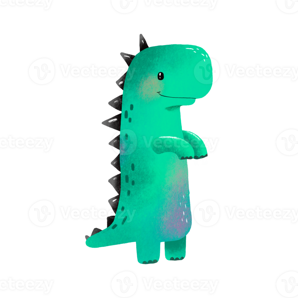Green dinosaur Acrocanthosaurus. Cartoon dino raptor for baby. Newborn and baby shower. Hand drawn illustration png