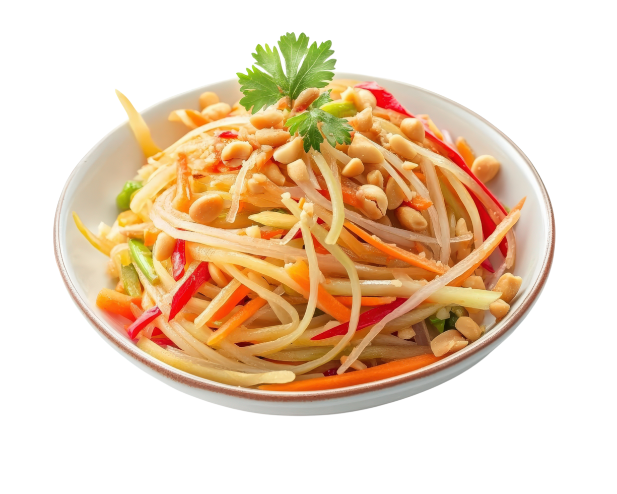 A bowl of noodles with vegetables and herbs png