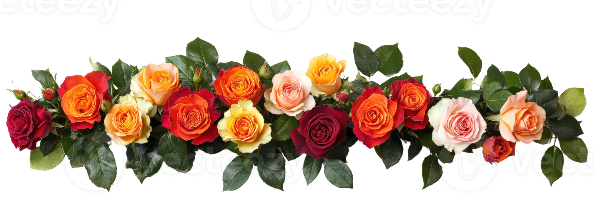 A bouquet of flowers with a variety of colors including red, yellow, and pink. The flowers are arranged in a line, creating a sense of unity and harmony. Scene is cheerful and uplifting png