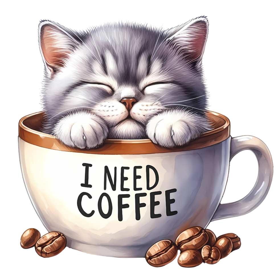 I need coffee - cute kitten png