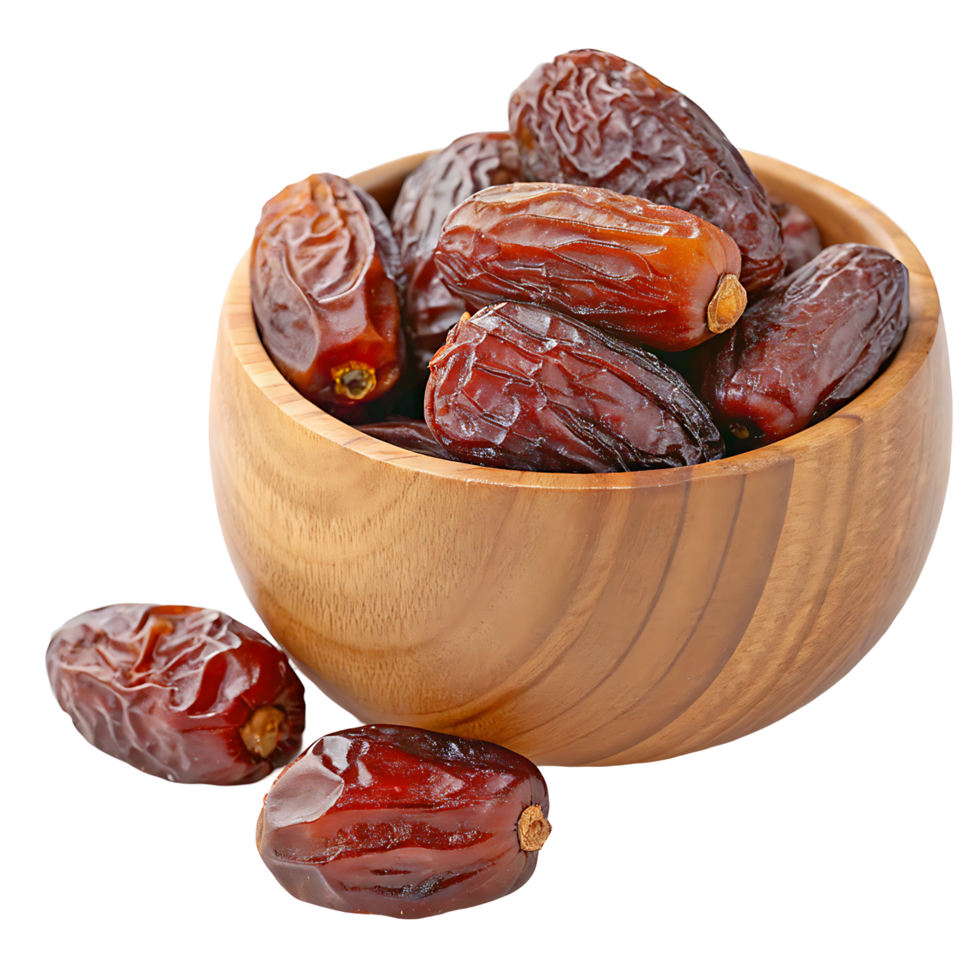 Fresh Dates in Wooden Bowl png