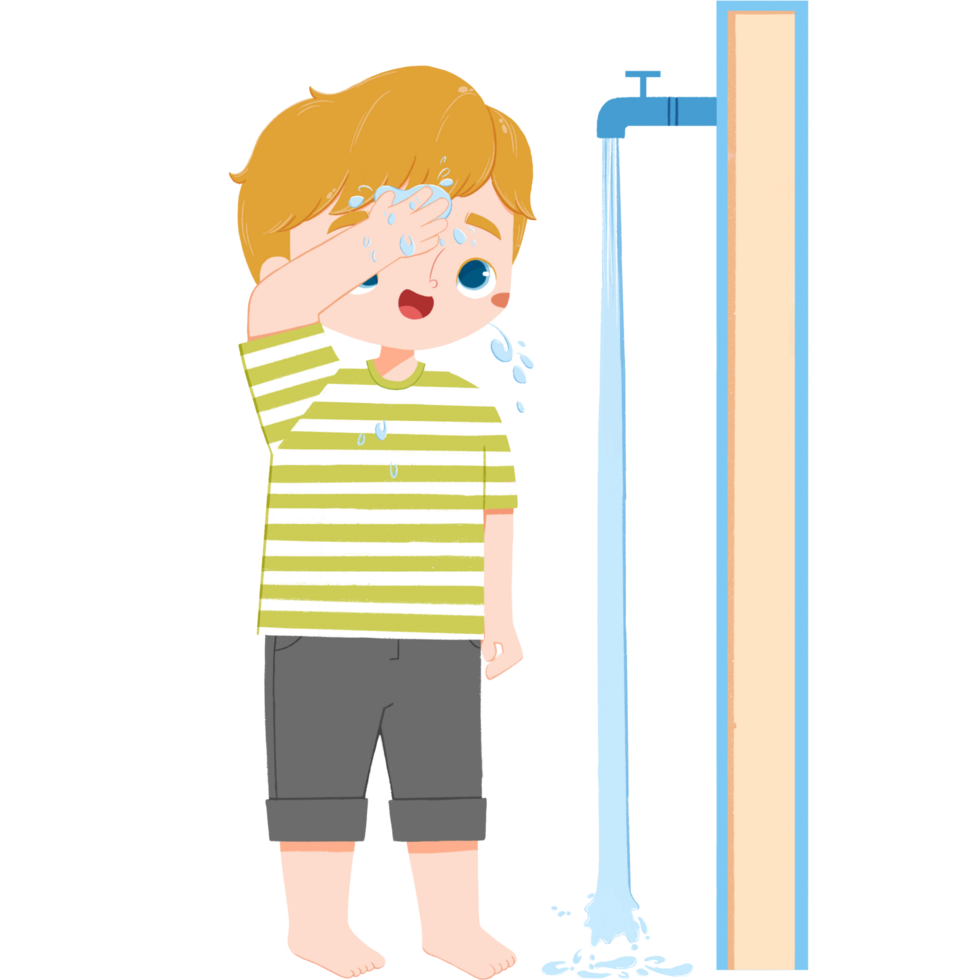 Adorable european boy is wiping the head png