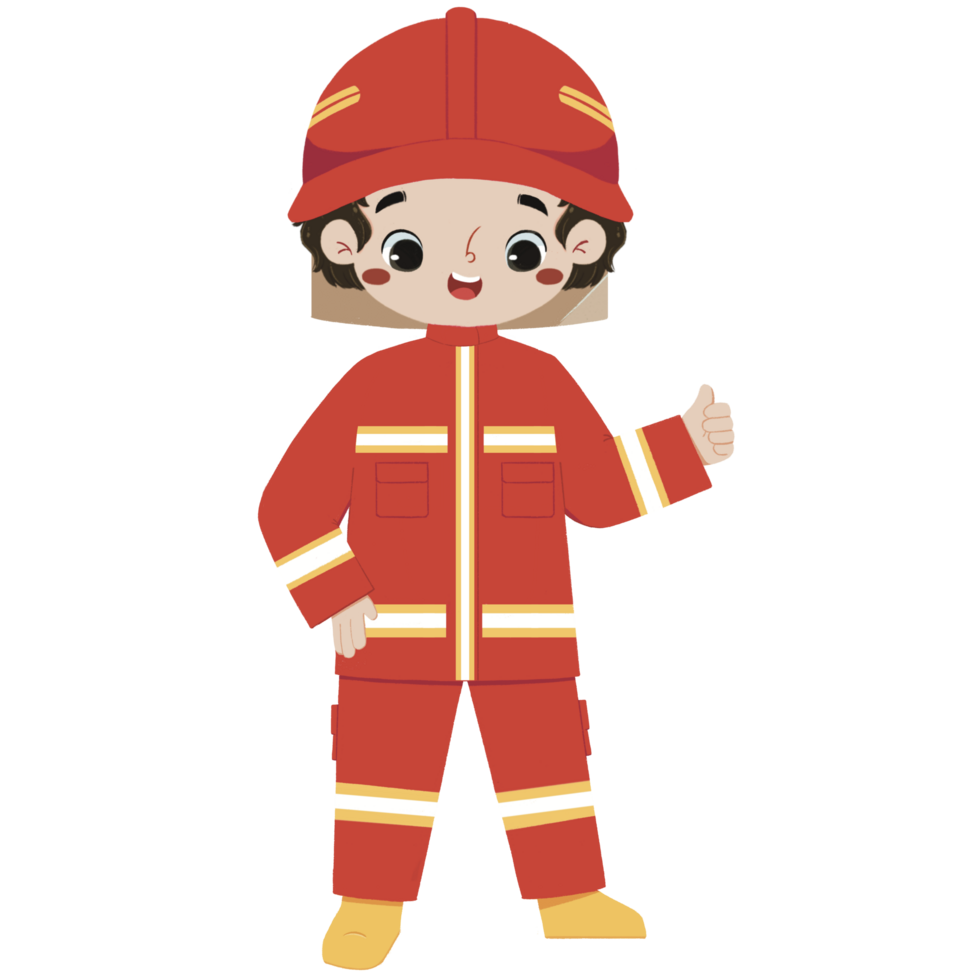 Cute Kiddos in firefighter costume gives a thumbs up png