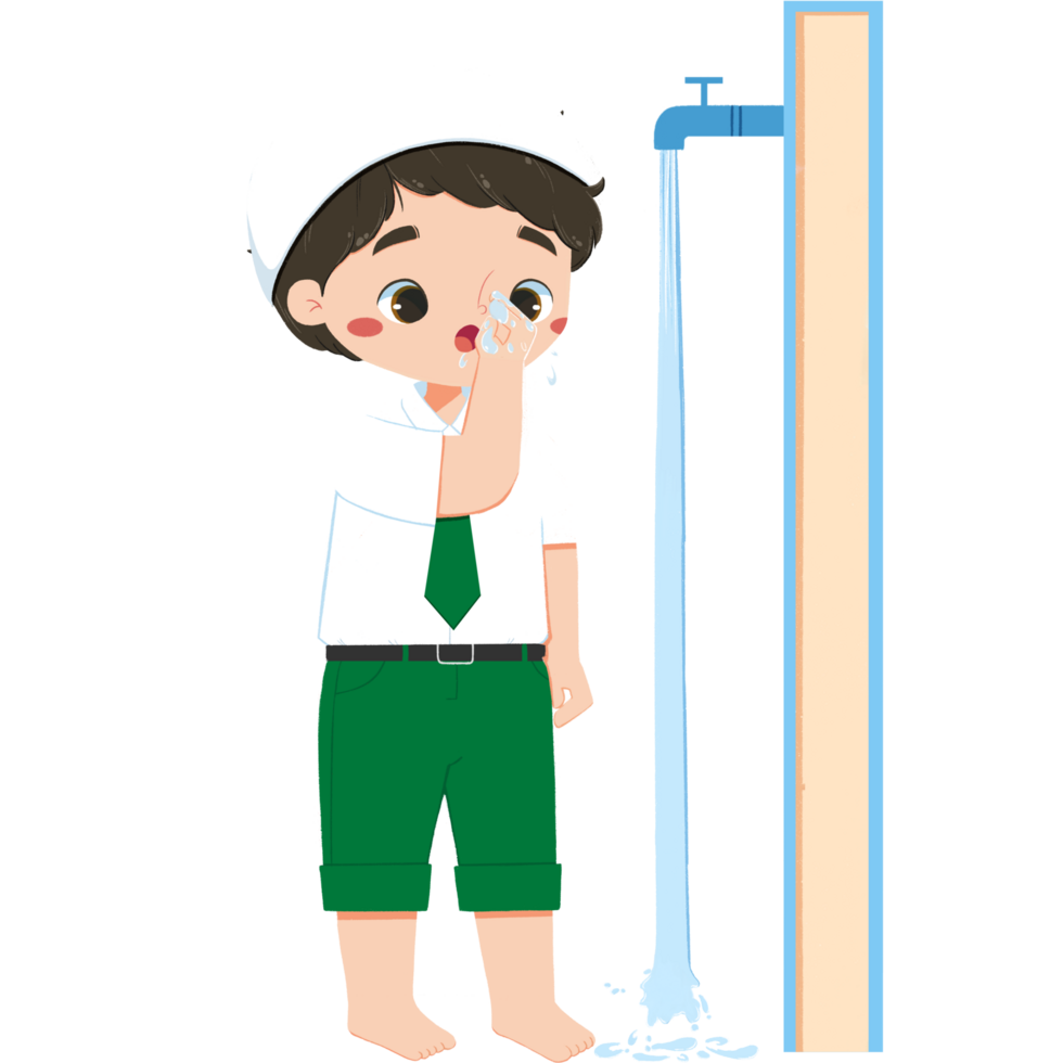 Cute islamic elementary schoolboy is cleaning his nose png