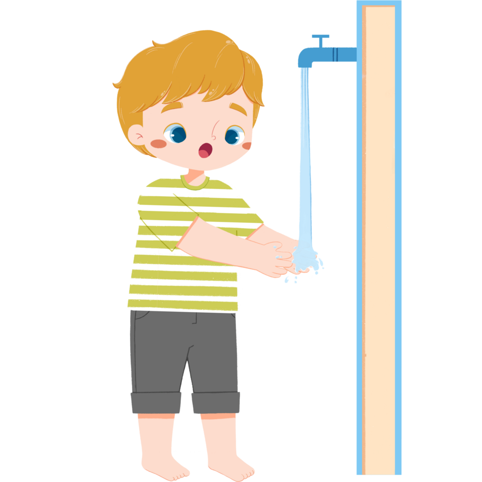 Adorable european boy wash her hands png