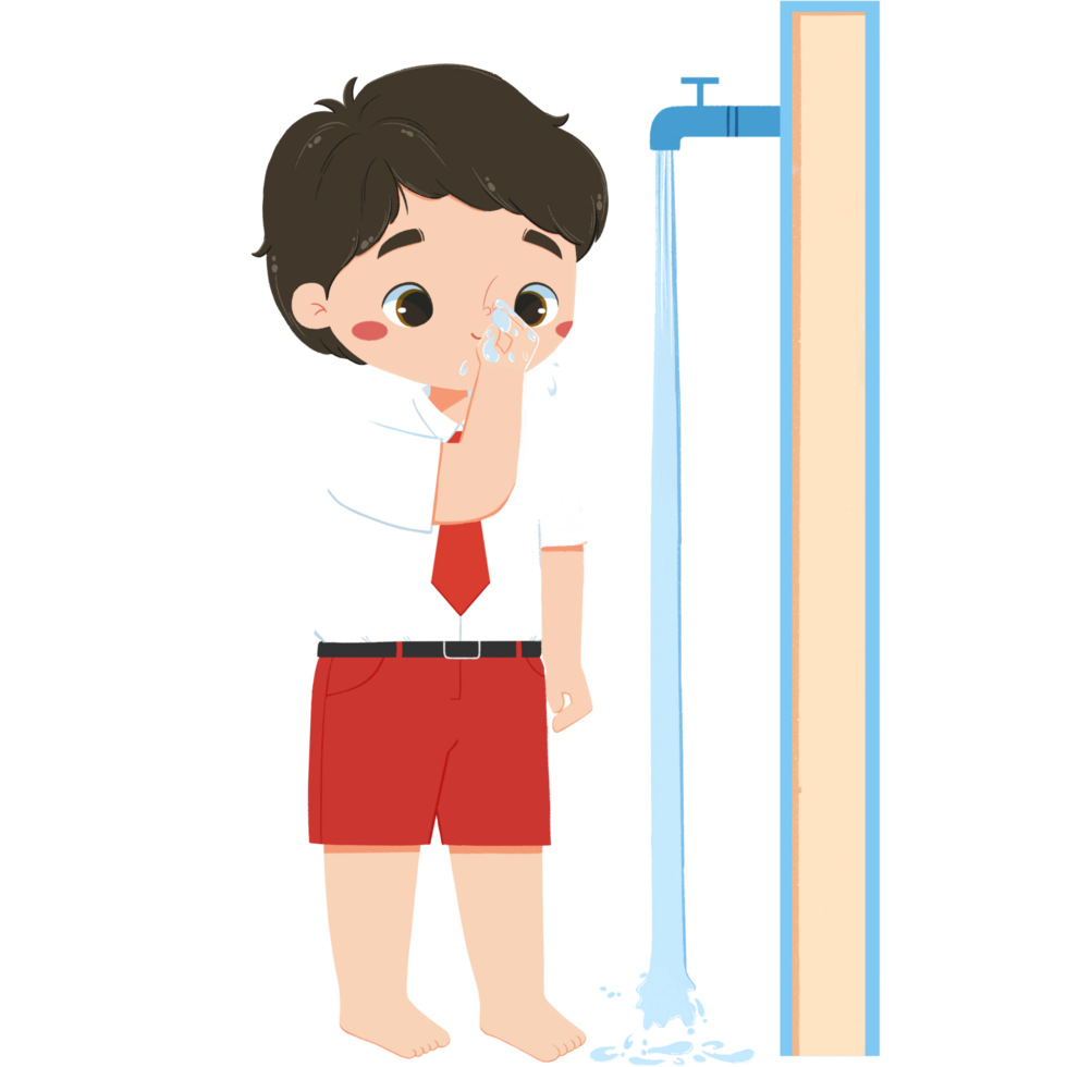 Cute elementary schoolboy is cleaning his nose png