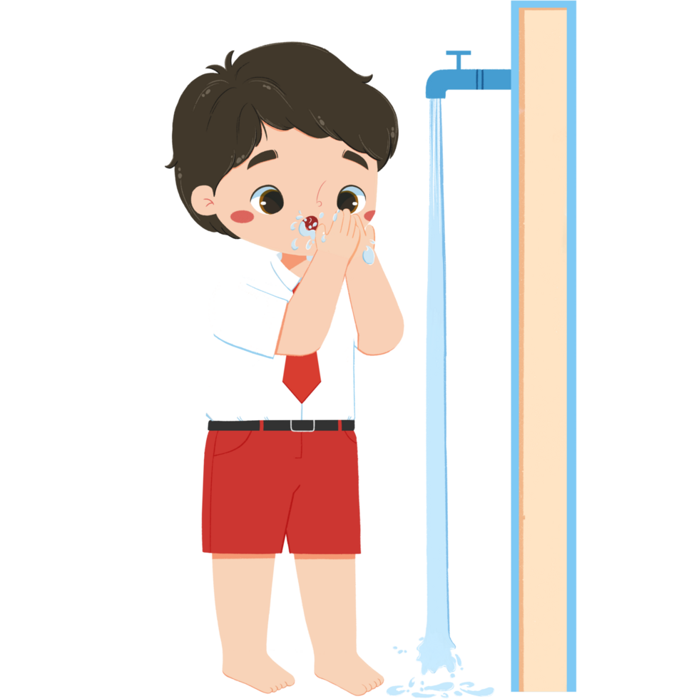 Cute elementary schoolboy is rinsing the Mouth png