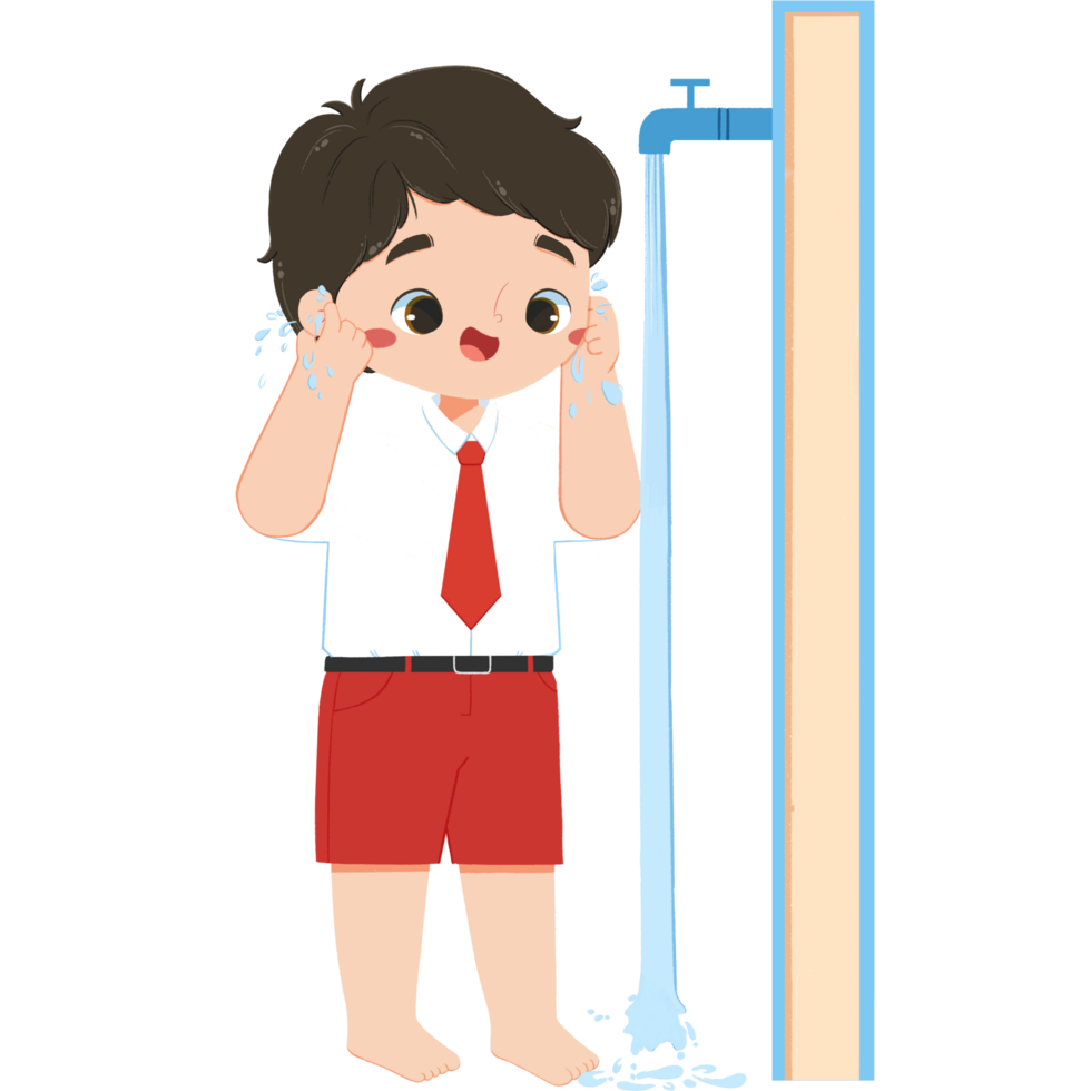 Cute elementary schoolboy is cleaning the ears png