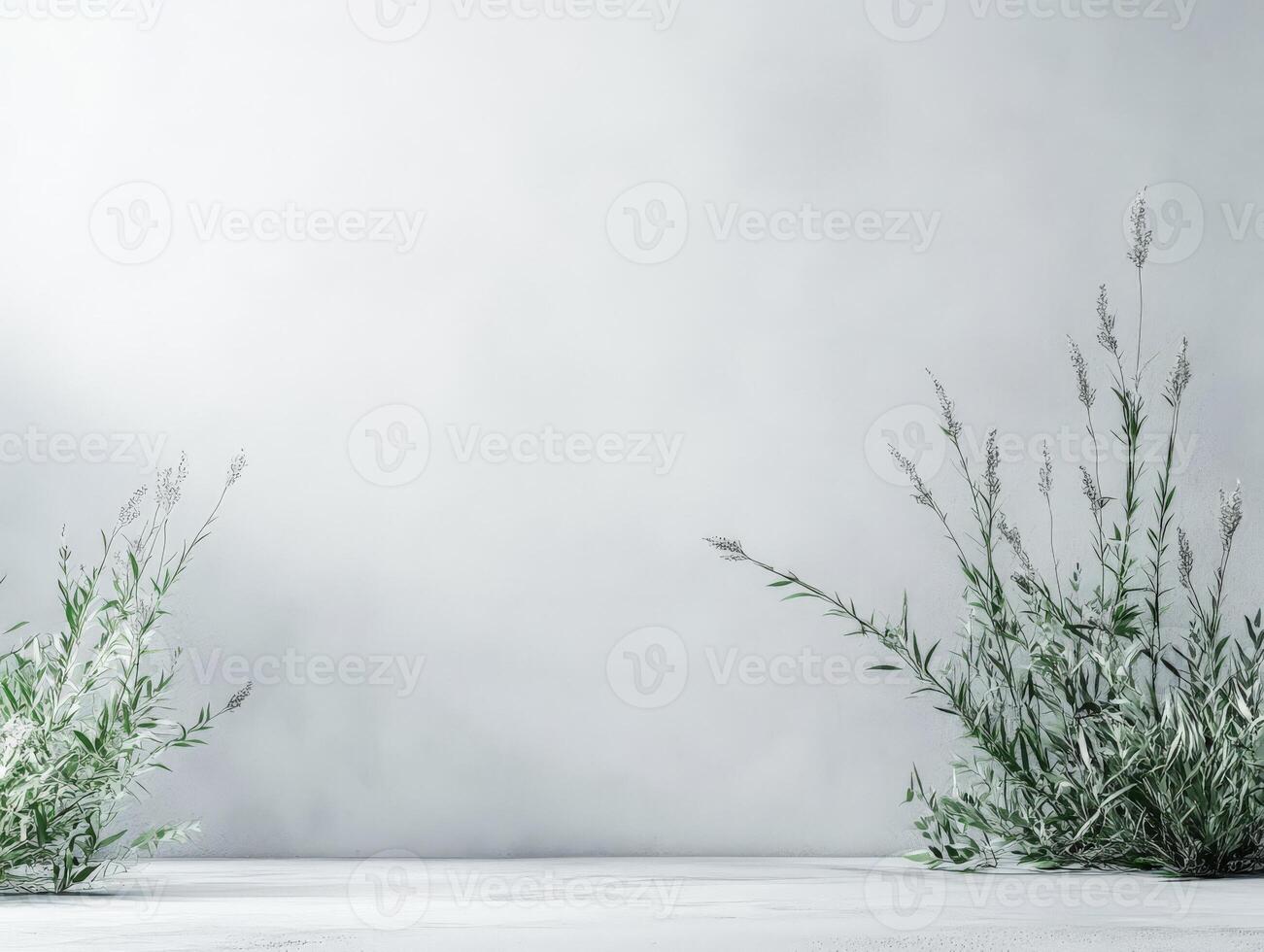 A minimalist scene featuring delicate plants against a soft, neutral background. photo