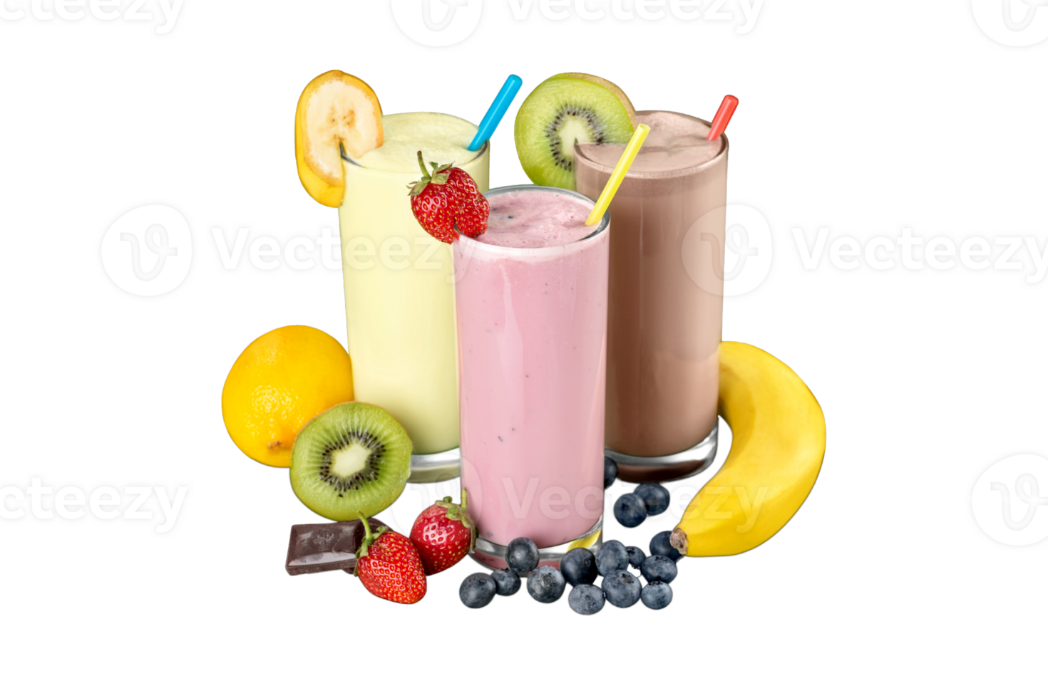 Three different types of smoothies are shown png