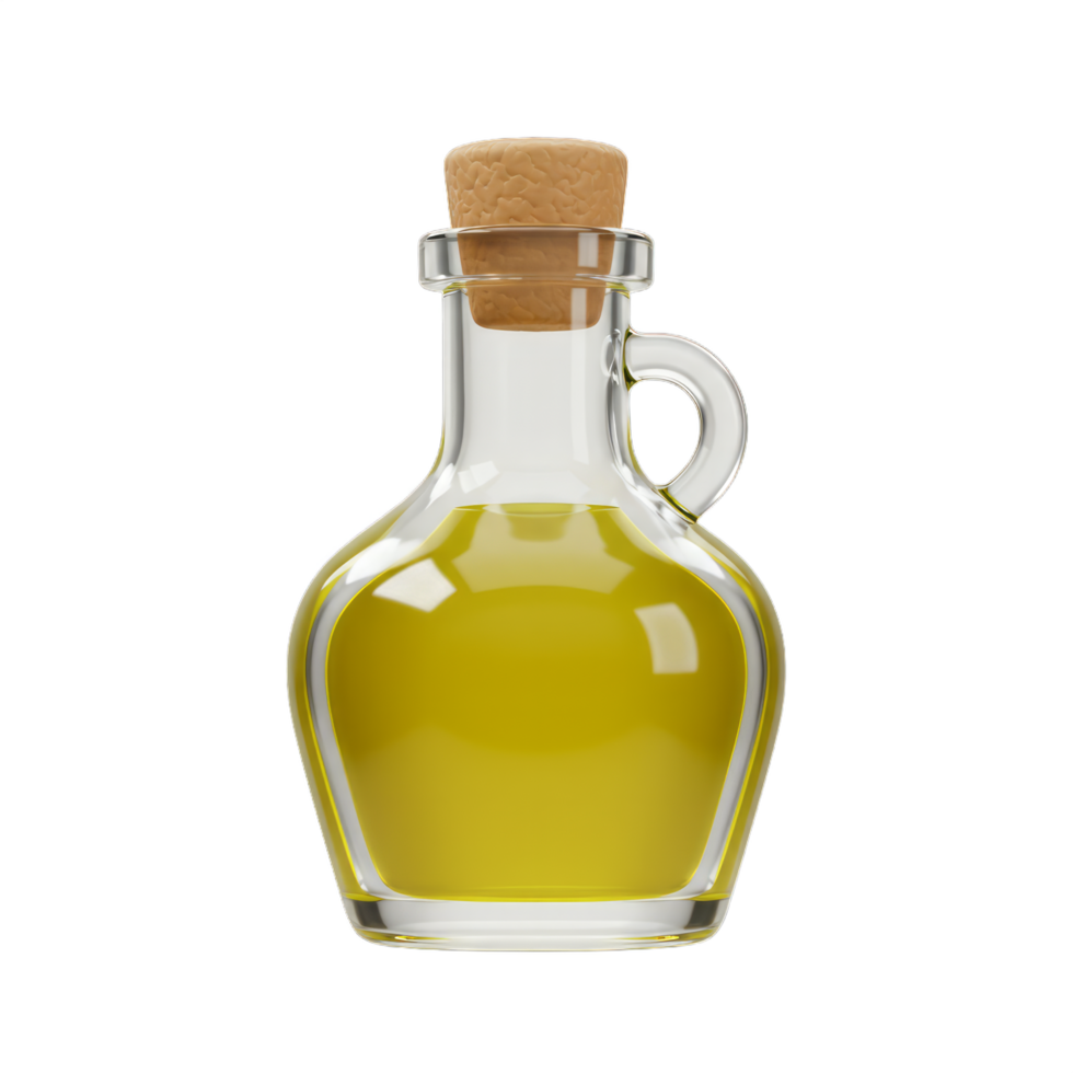 A Glass Jug of Golden Olive Oil with Cork Stopper. Pure, Fresh, and Ready to Use in Your Culinary Creations png