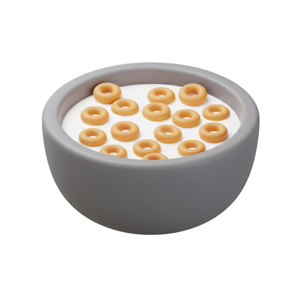 A Bowl of Delicious Cereal Rings in Milk. A 3D Rendered Image of a Breakfast Delight png