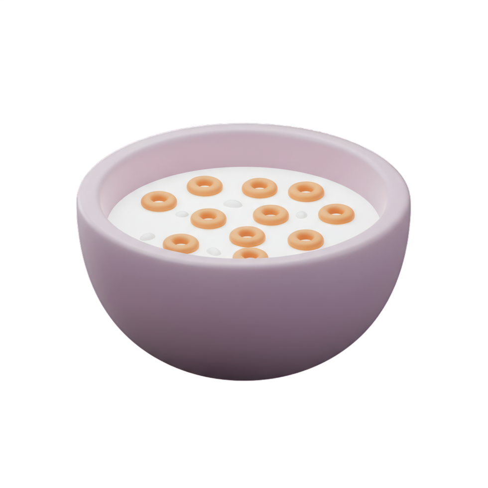 A Delightful Bowl of Cereal with Milk. A 3D Rendered Image of a Creamy Breakfast png