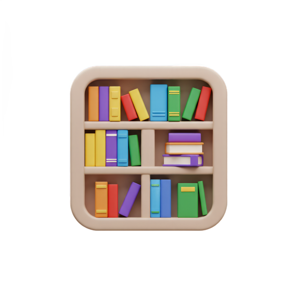 Colorful Bookshelf App Icon Design. A 3D Render of a Vibrant Book Collection png