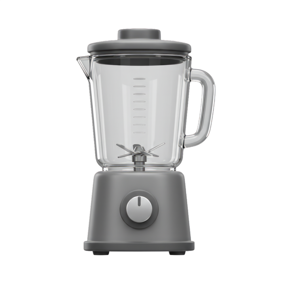 Gray Glass Blender with Measurement Marks and a Simple Design Perfect for Smoothies and Shakes png