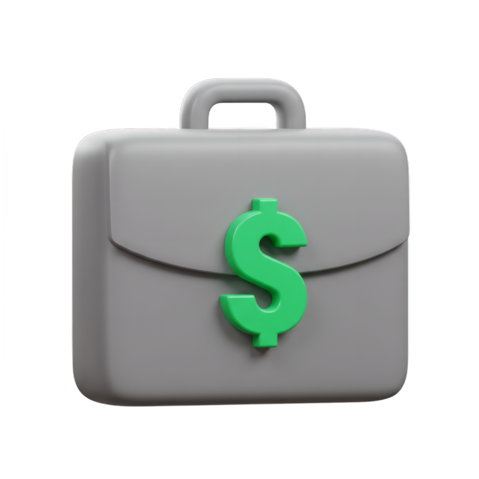3D Render of a Grey Briefcase with a Green Dollar Sign. A Symbol of Finance, Wealth, and Business Success png