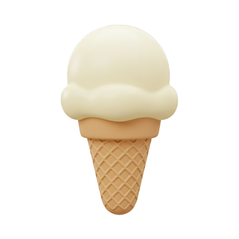 Creamy Vanilla Ice Cream Cone. A Refreshing Summer Treat, 3D Rendered Delight png