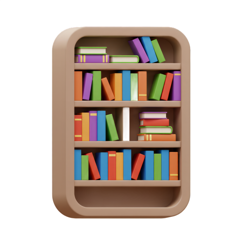 Colorful Bookshelf 3D Render. A Vibrant Display of Literature and Knowledge png